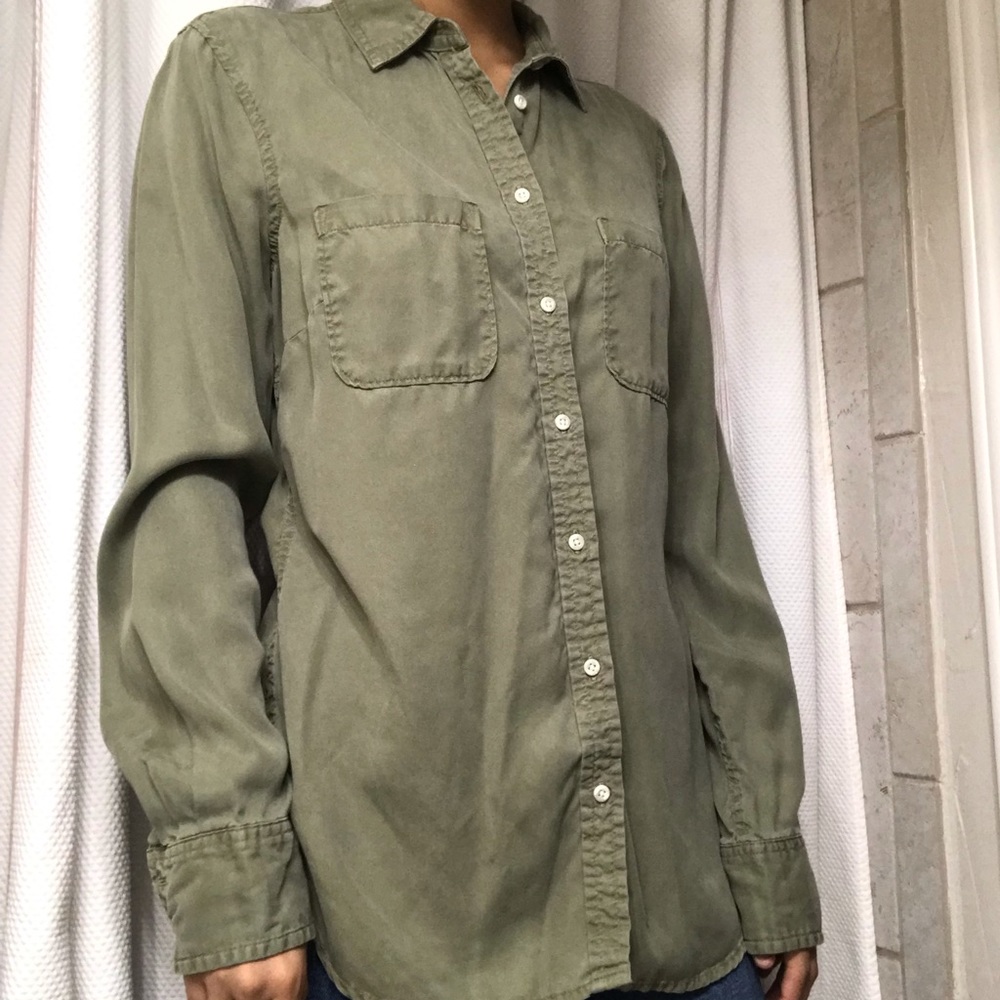 Green button down shirt